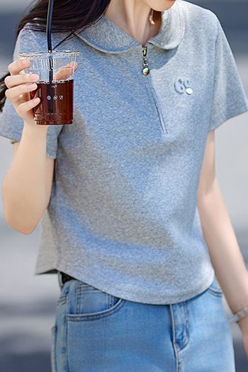 Casual polo collar embroidered T-shirt - liwisi
