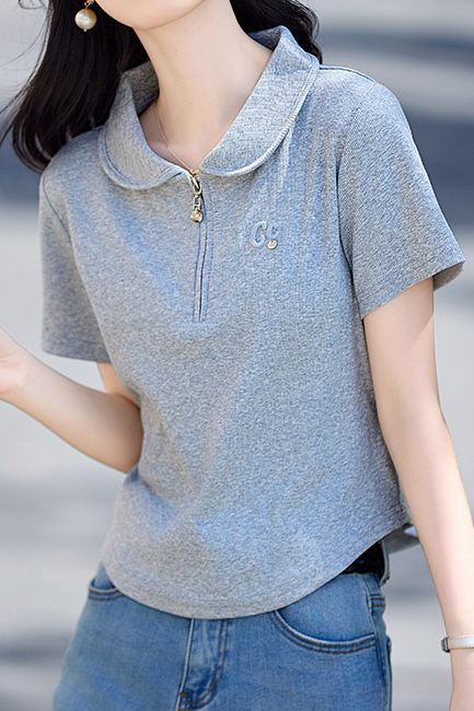 Casual polo collar embroidered T-shirt - liwisi