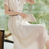 Casual commuting striped waist A-line dress - liwisi