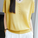 Versatile V-neck short sleeve top - liwisi