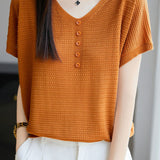 Versatile V-neck short sleeve top - liwisi