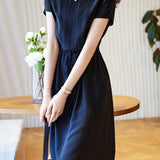 Minimalist elegant boat neck tie dress - liwisi