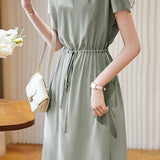 Minimalist elegant boat neck tie dress - liwisi