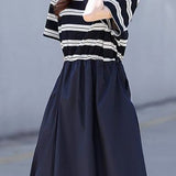 Casual striped patchwork A-line dress - liwisi