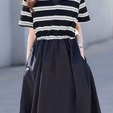 Casual striped patchwork A-line dress - liwisi