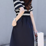 Casual striped patchwork A-line dress - liwisi