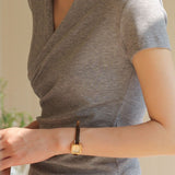 Casual crossover V-neck pleated T-shirt - liwisi