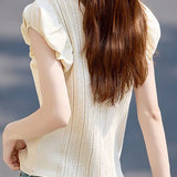 Versatile Cap Sleeve Puff Sleeve Knit Top - liwisi