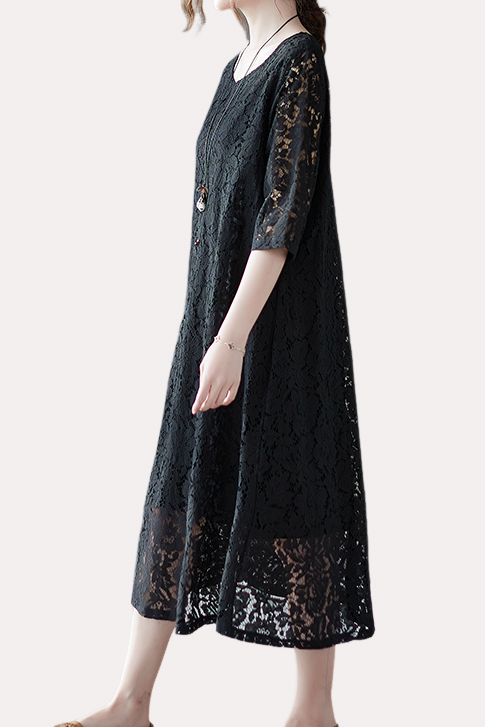 Versatile Loose-Fit Lace Dress - liwisi