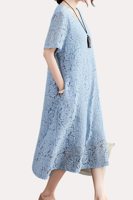 Versatile Loose-Fit Lace Dress - liwisi