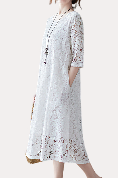 Versatile Loose-Fit Lace Dress - liwisi