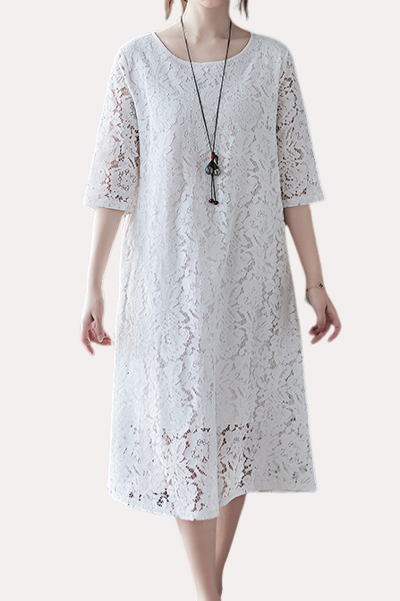 Versatile Loose-Fit Lace Dress - liwisi
