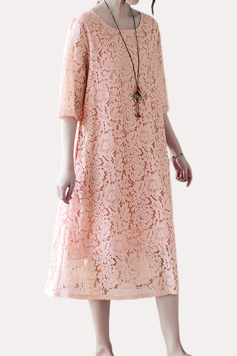 Versatile Loose-Fit Lace Dress - liwisi