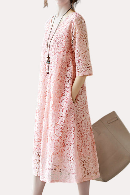 Versatile Loose-Fit Lace Dress - liwisi