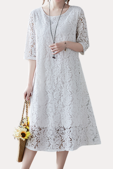 Versatile Loose-Fit Lace Dress - liwisi