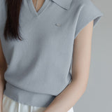 Collared Short Sleeve Knit Top - liwisi