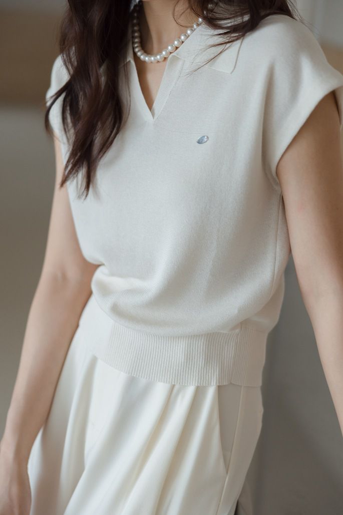 Collared Short Sleeve Knit Top - liwisi