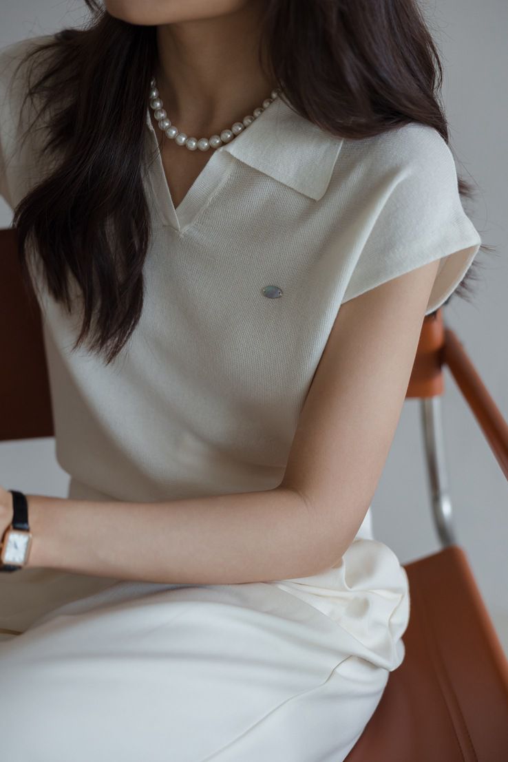 Collared Short Sleeve Knit Top - liwisi
