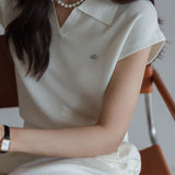 Collared Short Sleeve Knit Top - liwisi