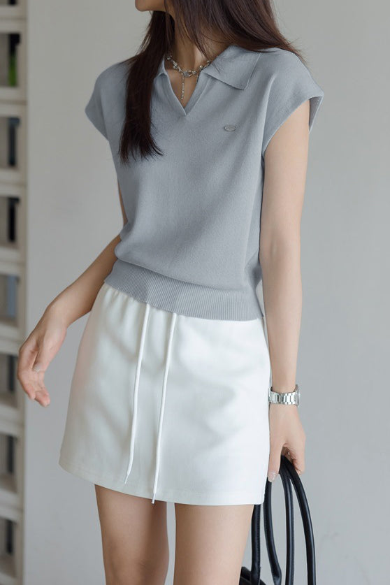 Collared Short Sleeve Knit Top - liwisi
