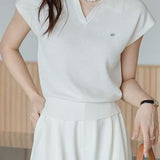Collared Short Sleeve Knit Top - liwisi