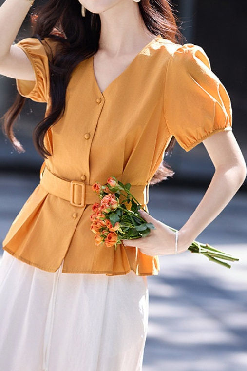 Fashion V-neck short-sleeve shirt - liwisi