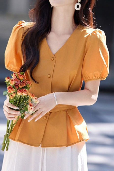 Fashion V-neck short-sleeve shirt - liwisi