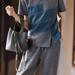 Casual denim spliced suit - liwisi