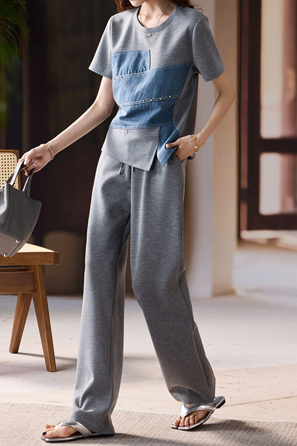 Casual denim spliced suit - liwisi