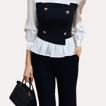 Fashion commute patchwork shirt with flared pants set - liwisi