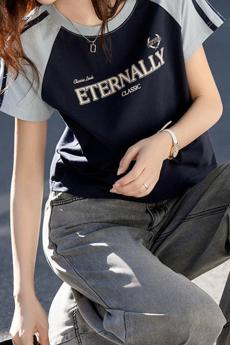 American vintage print round-neck tee - liwisi
