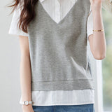 Color-block patchwork pullover shirt - liwisi