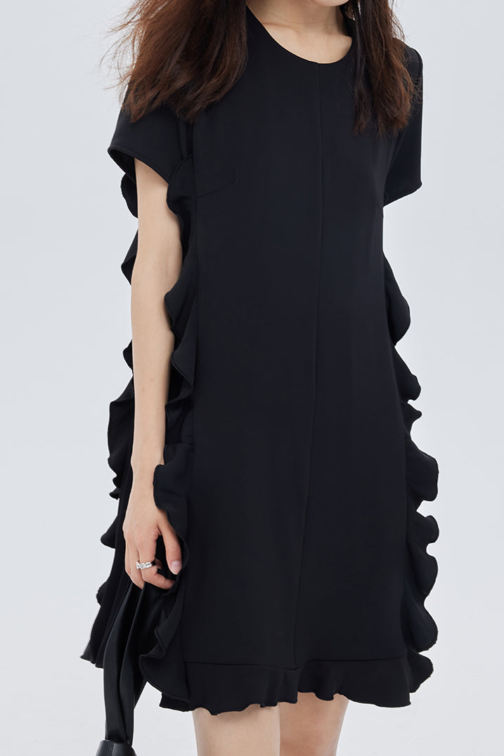 Patchwork ruffle accordion pleat dress - liwisi