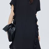 Patchwork ruffle accordion pleat dress - liwisi