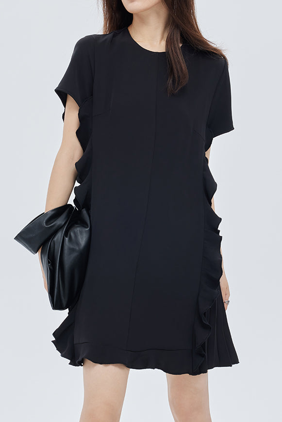Patchwork ruffle accordion pleat dress - liwisi