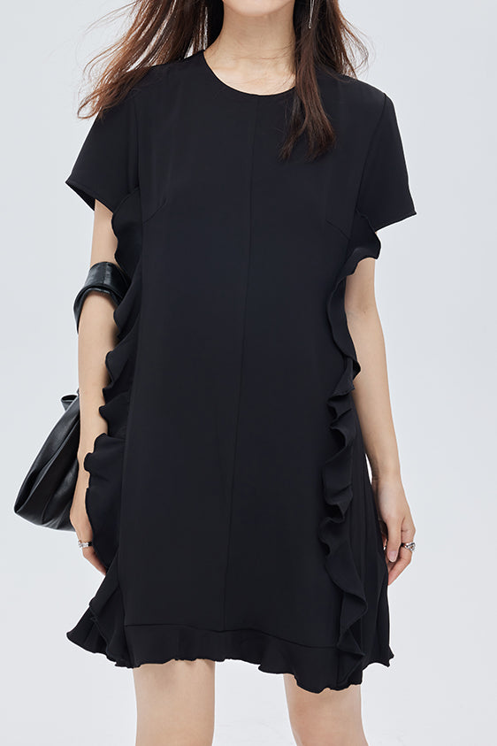 Patchwork ruffle accordion pleat dress - liwisi