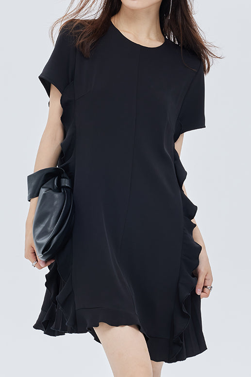Patchwork ruffle accordion pleat dress - liwisi