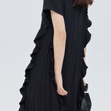 Patchwork ruffle accordion pleat dress - liwisi