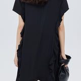 Patchwork ruffle accordion pleat dress - liwisi