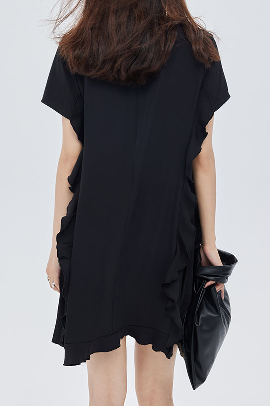 Patchwork ruffle accordion pleat dress - liwisi