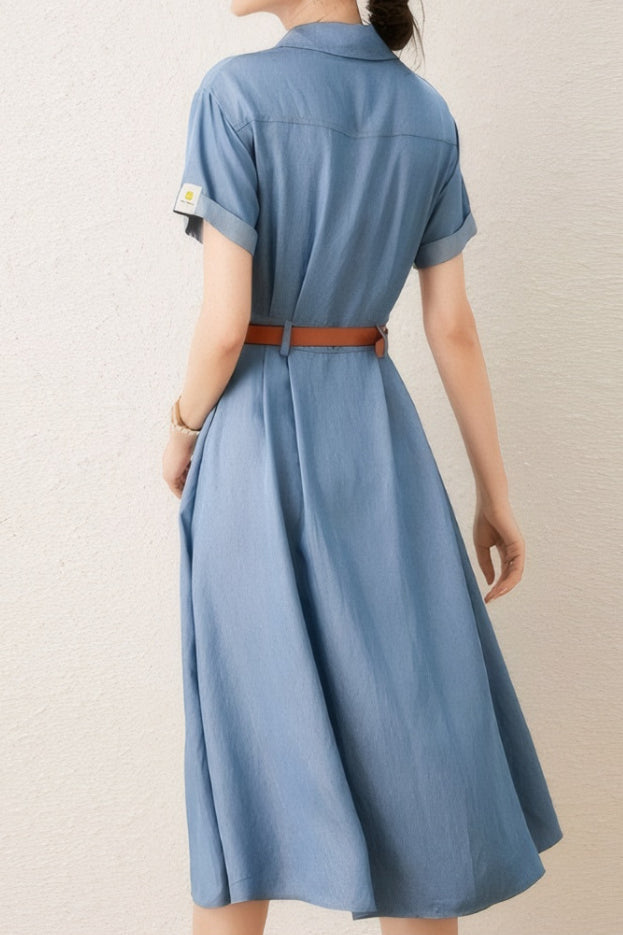 Vintage Elegant Fitted Denim Dress - liwisi