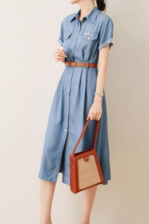 Vintage Elegant Fitted Denim Dress - liwisi