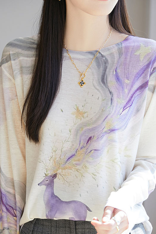 Fashion Casual Printed Round Neck Long-sleeve T-shirt - liwisi
