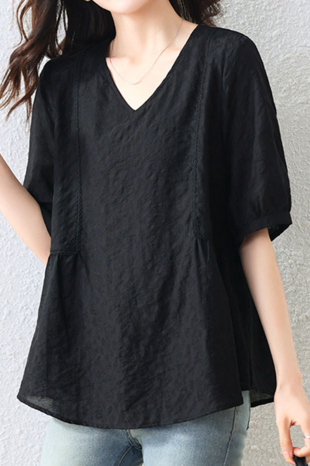Fashion V-neck Textured Shirt - liwisi