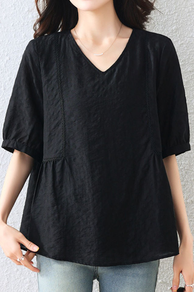 Fashion V-neck Textured Shirt - liwisi