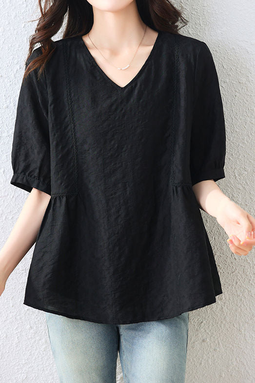 Fashion V-neck Textured Shirt - liwisi