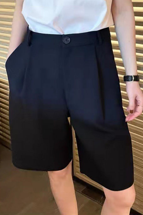Workwear High-waist Straight Wide-leg Capri Pants - liwisi