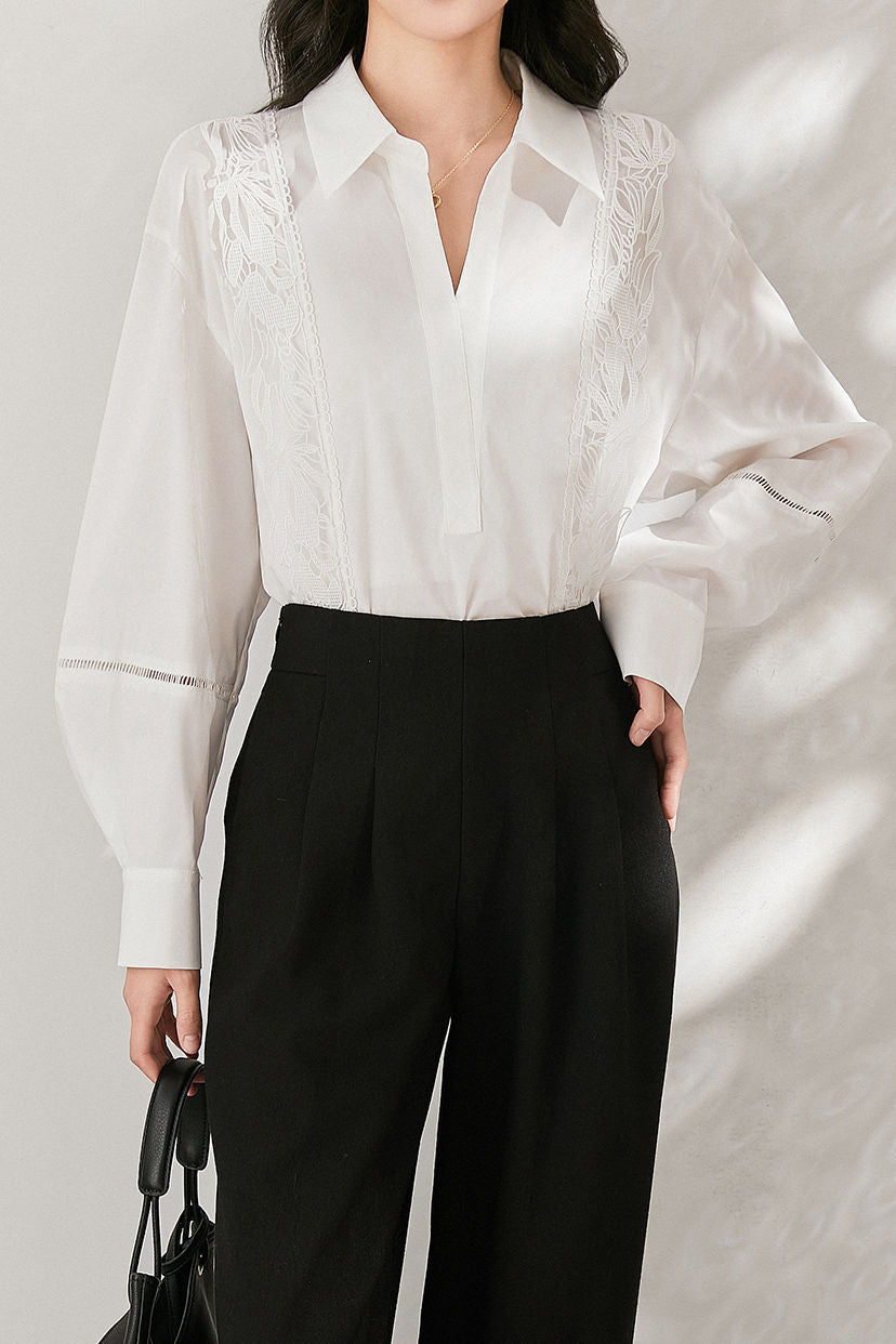 Classic Elegant Lace Trim Shirt - liwisi