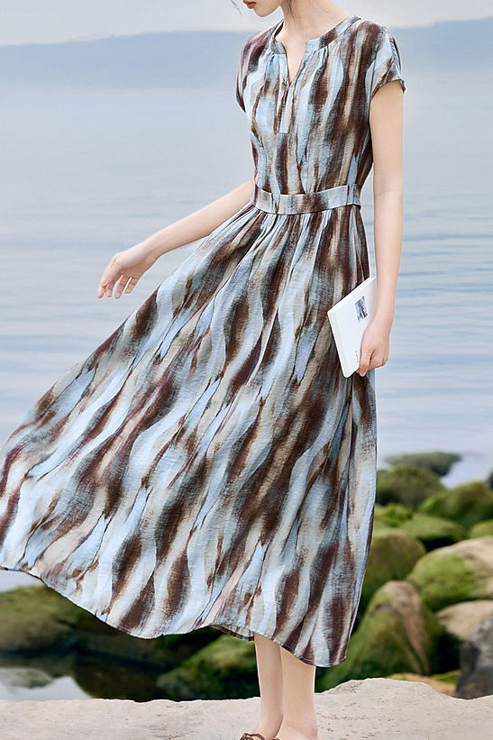 Elegant Flowy Blur Print Dress - liwisi