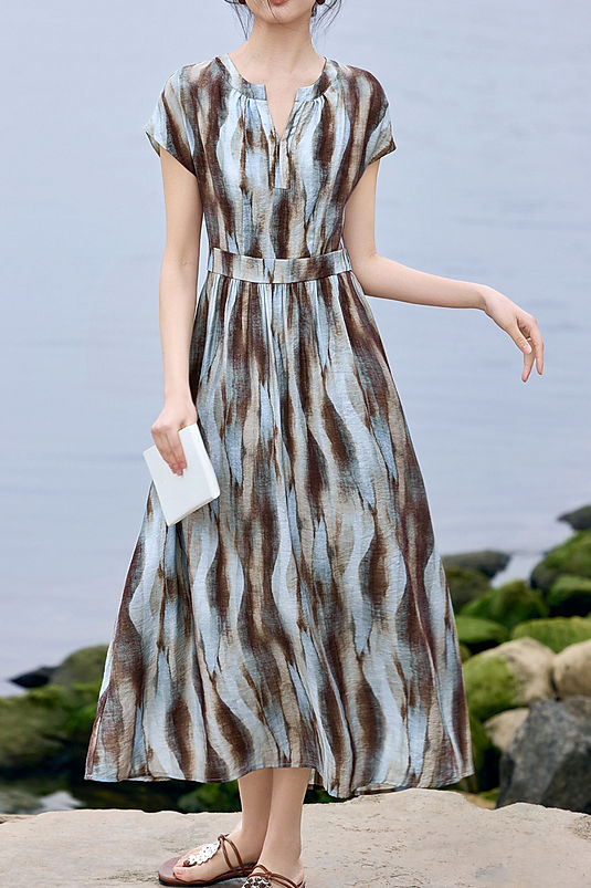 Elegant Flowy Blur Print Dress - liwisi